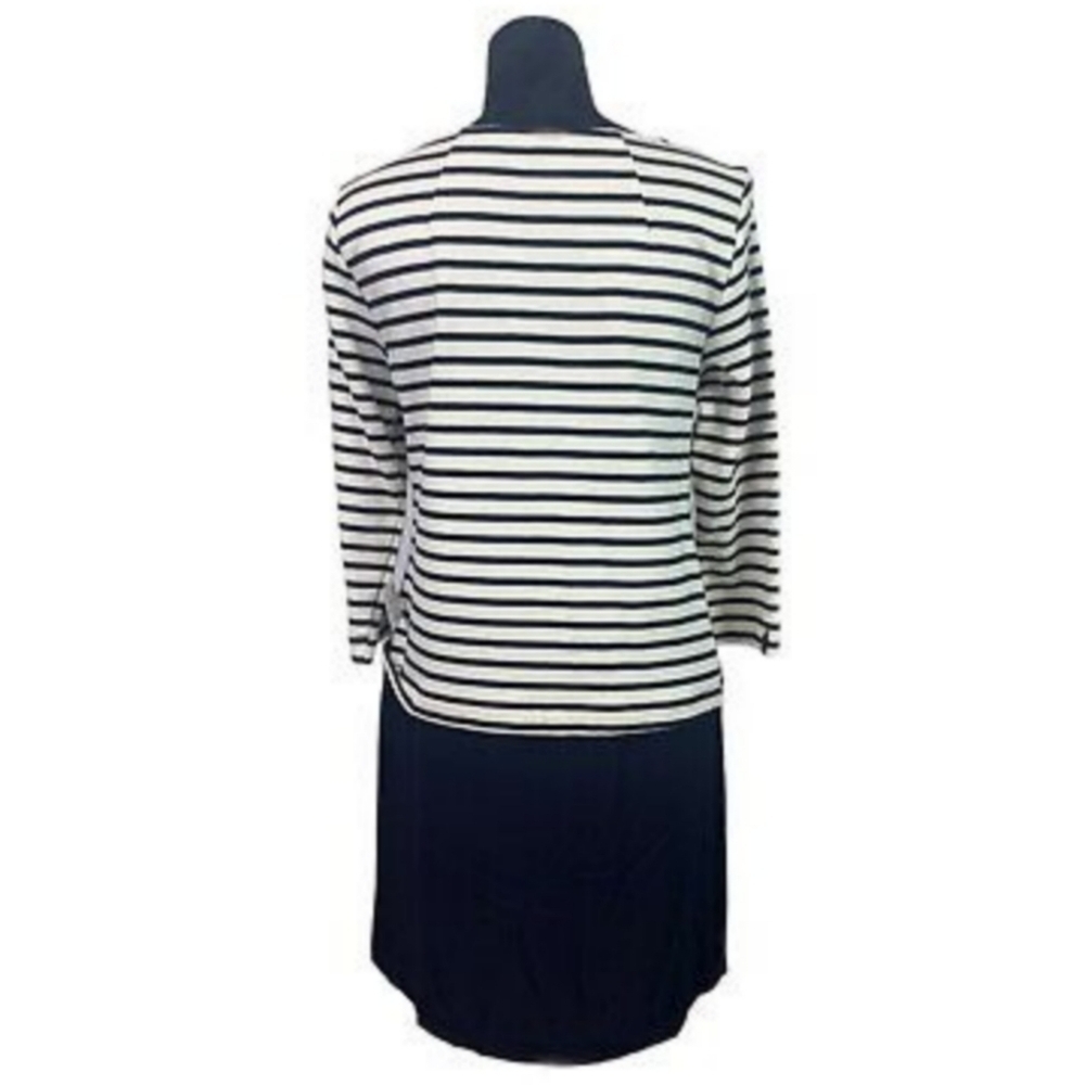ZARA BASIC COLLECTION NAVY AND IVORY STRIPED SHIFT DRESS - Picture 12 of 13